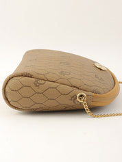 Honeycomb Pattern Logo Plate Mini Chain Shoulder Bag in Beige