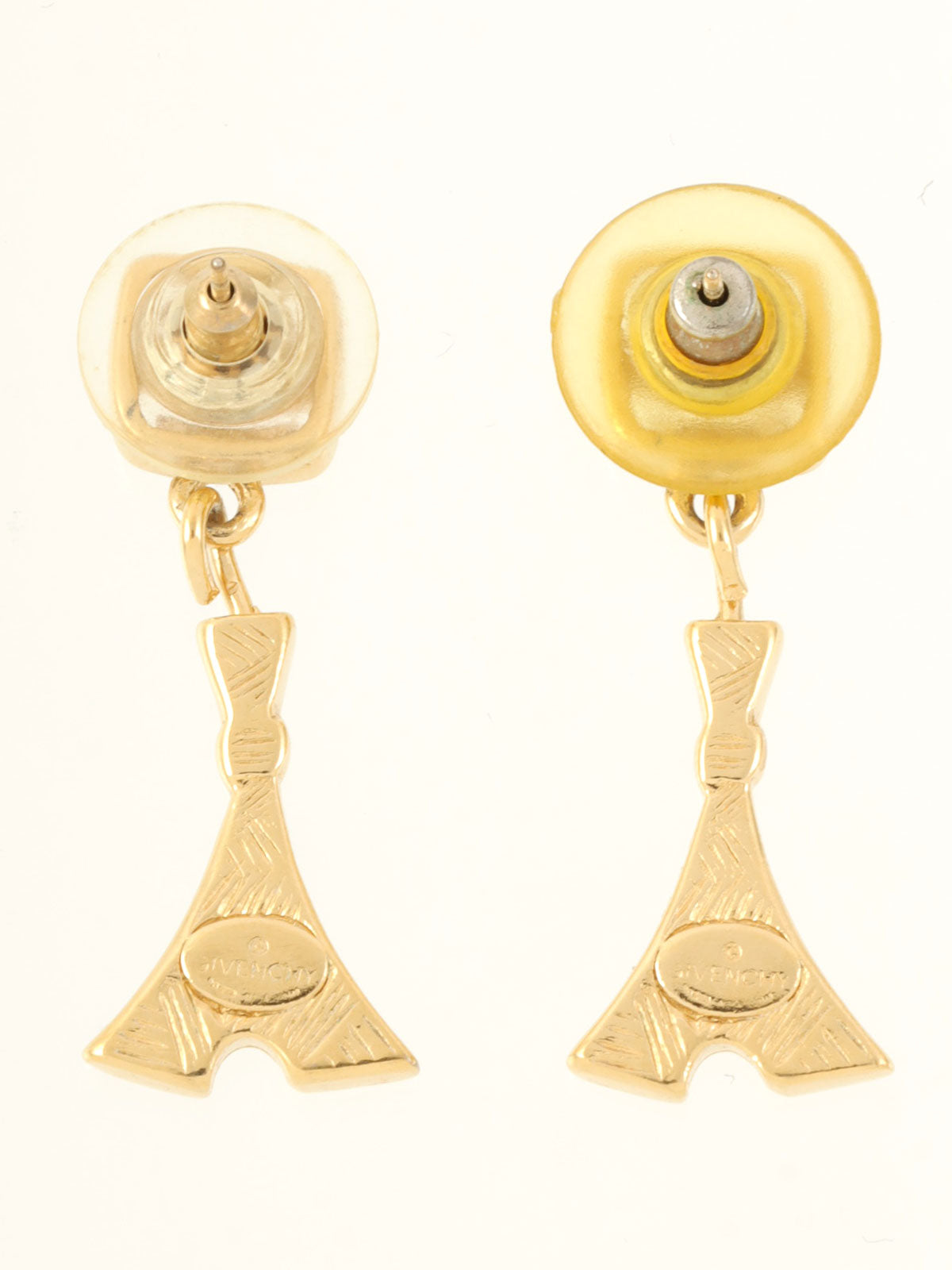 ラインストーンロゴプレートエッフェルタワーピアス ゴールド