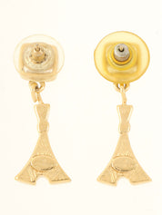 ラインストーンロゴプレートエッフェルタワーピアス ゴールド