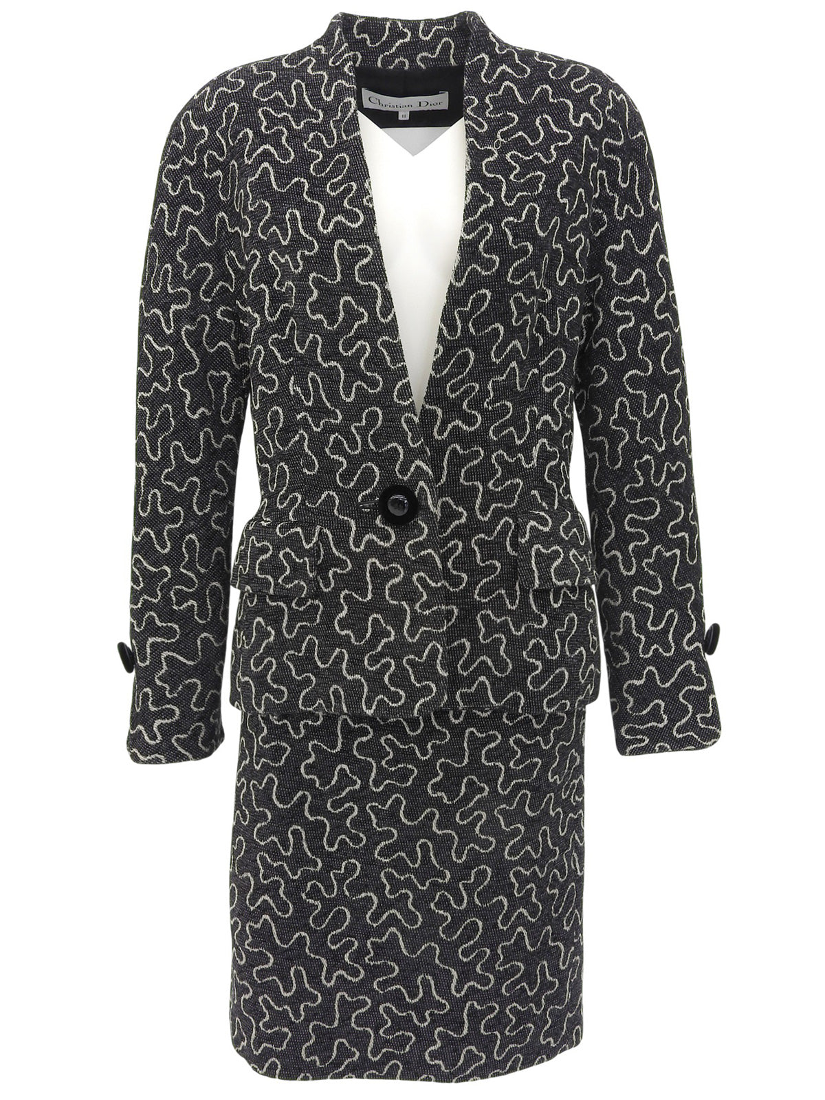 デザインパターンノーカラーセットアップ ブラック/ホワイト