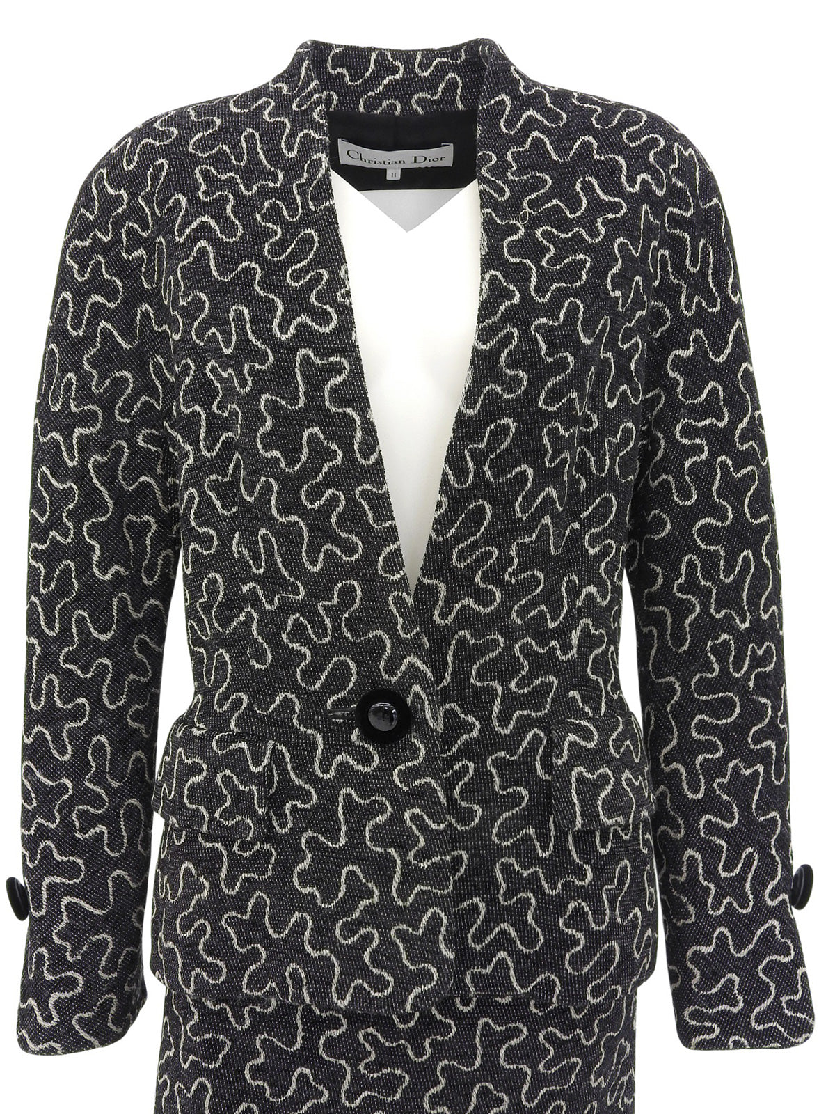 デザインパターンノーカラーセットアップ ブラック/ホワイト