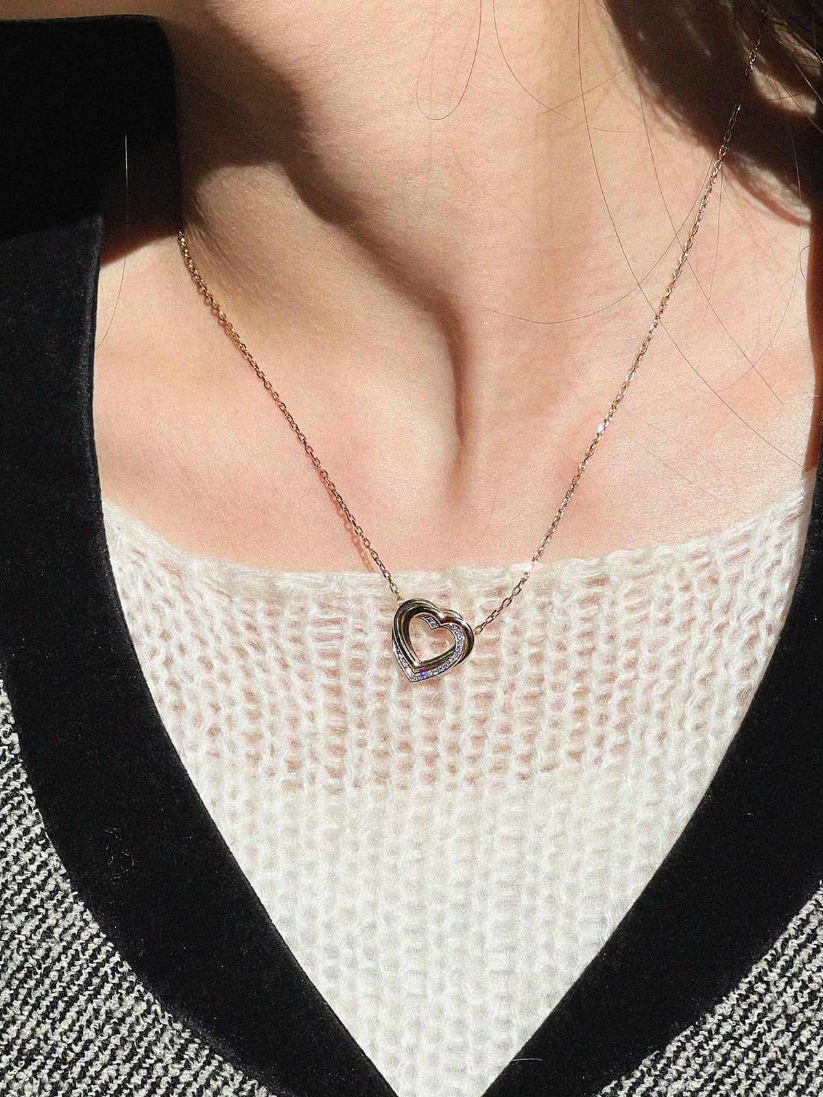 18K Diamond Trinity Heart Necklace in Yellow Gold, Pink Gold, or White Gold