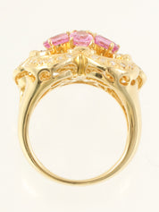 18K蓝宝石钻石花朵造型戒指，粉金/金