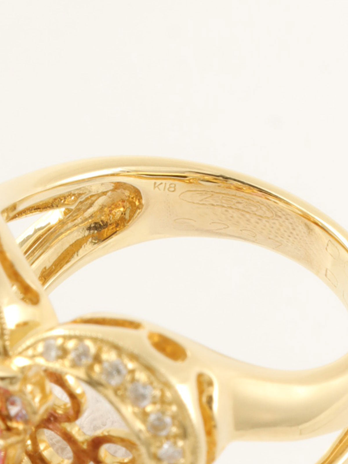 18K蓝宝石钻石花朵造型戒指，粉金/金