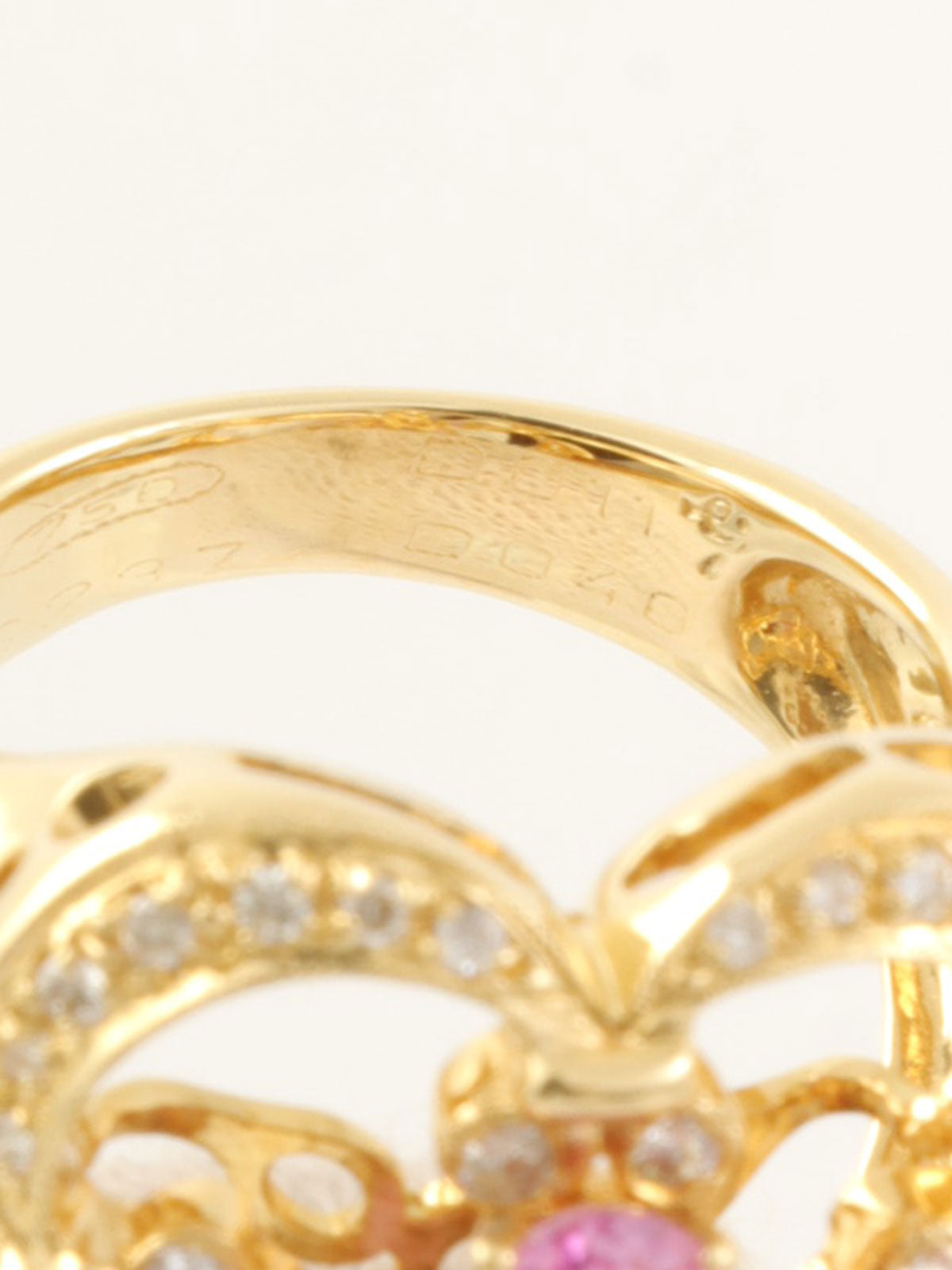 18K蓝宝石钻石花朵造型戒指，粉金/金