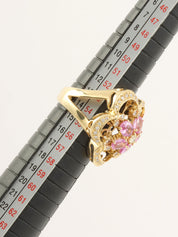 18K蓝宝石钻石花朵造型戒指，粉金/金