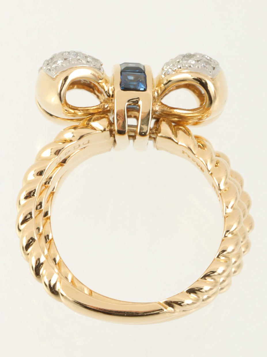 18K Platinum Sapphire Ribbon Motif Ring in Gold/Blue