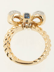 18K Platinum Sapphire Ribbon Motif Ring in Gold/Blue