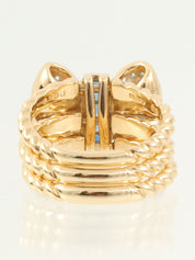 18K Platinum Sapphire Ribbon Motif Ring in Gold/Blue