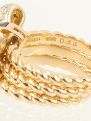 18K Platinum Sapphire Ribbon Motif Ring in Gold/Blue