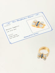 18K Platinum Sapphire Ribbon Motif Ring in Gold/Blue