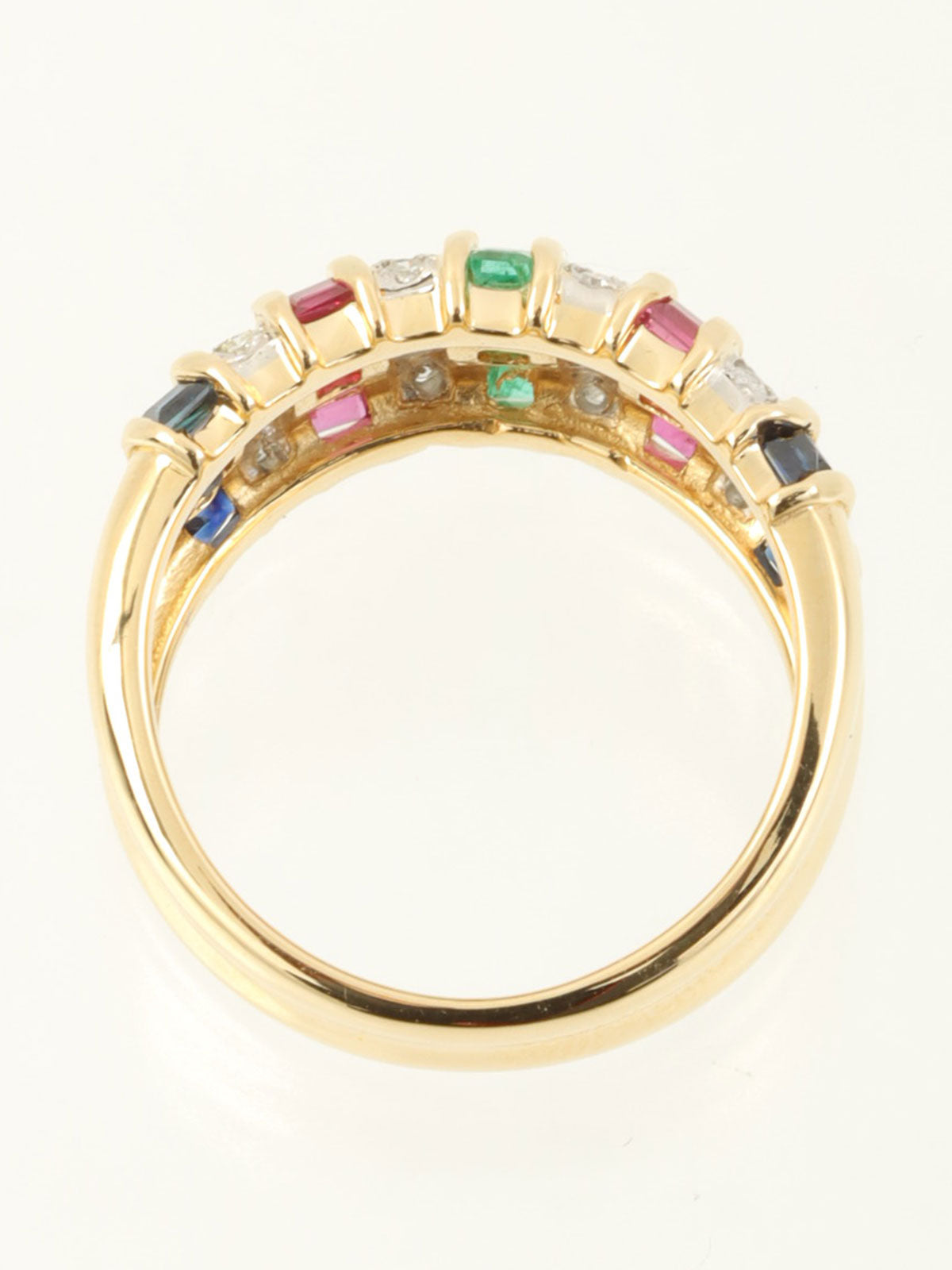 18K铂金钻石红宝石蓝宝石祖母绿戒指，黄金/多色