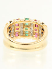 18K铂金钻石红宝石蓝宝石祖母绿戒指，黄金/多色