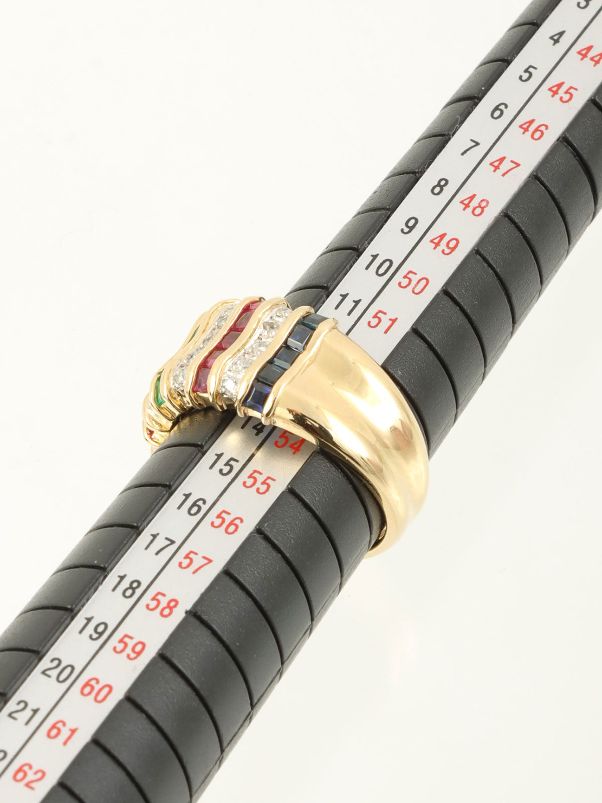 18K铂金钻石红宝石蓝宝石祖母绿戒指，黄金/多色