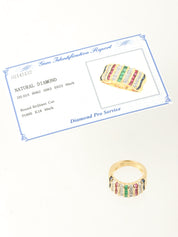 18K铂金钻石红宝石蓝宝石祖母绿戒指，黄金/多色