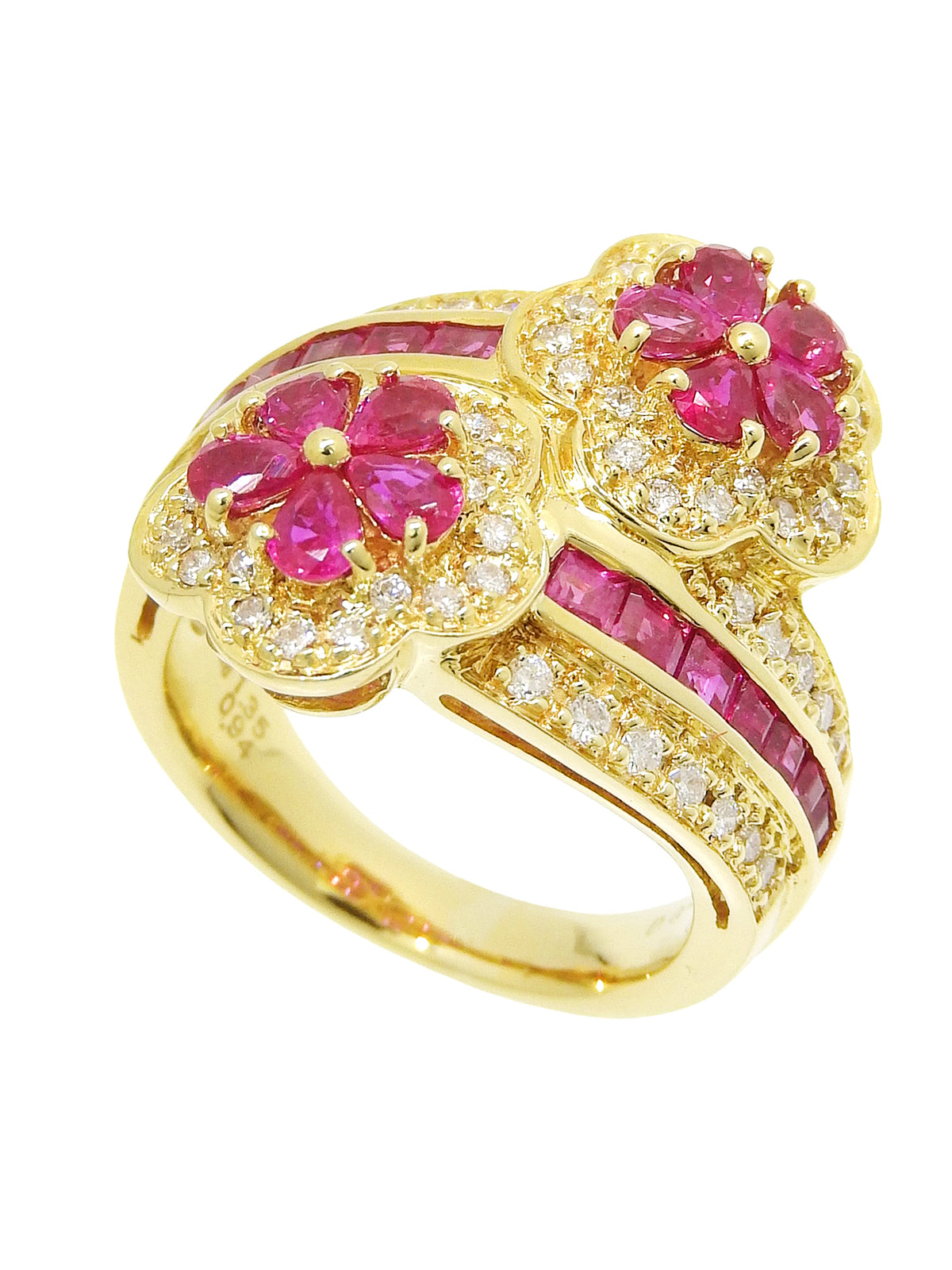 18K Ruby Diamond Flower Design Ring #51 Gold