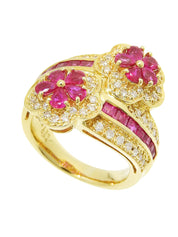 18K Ruby Diamond Flower Design Ring #51 Gold