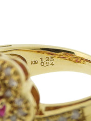 18K Ruby Diamond Flower Design Ring #51 Gold