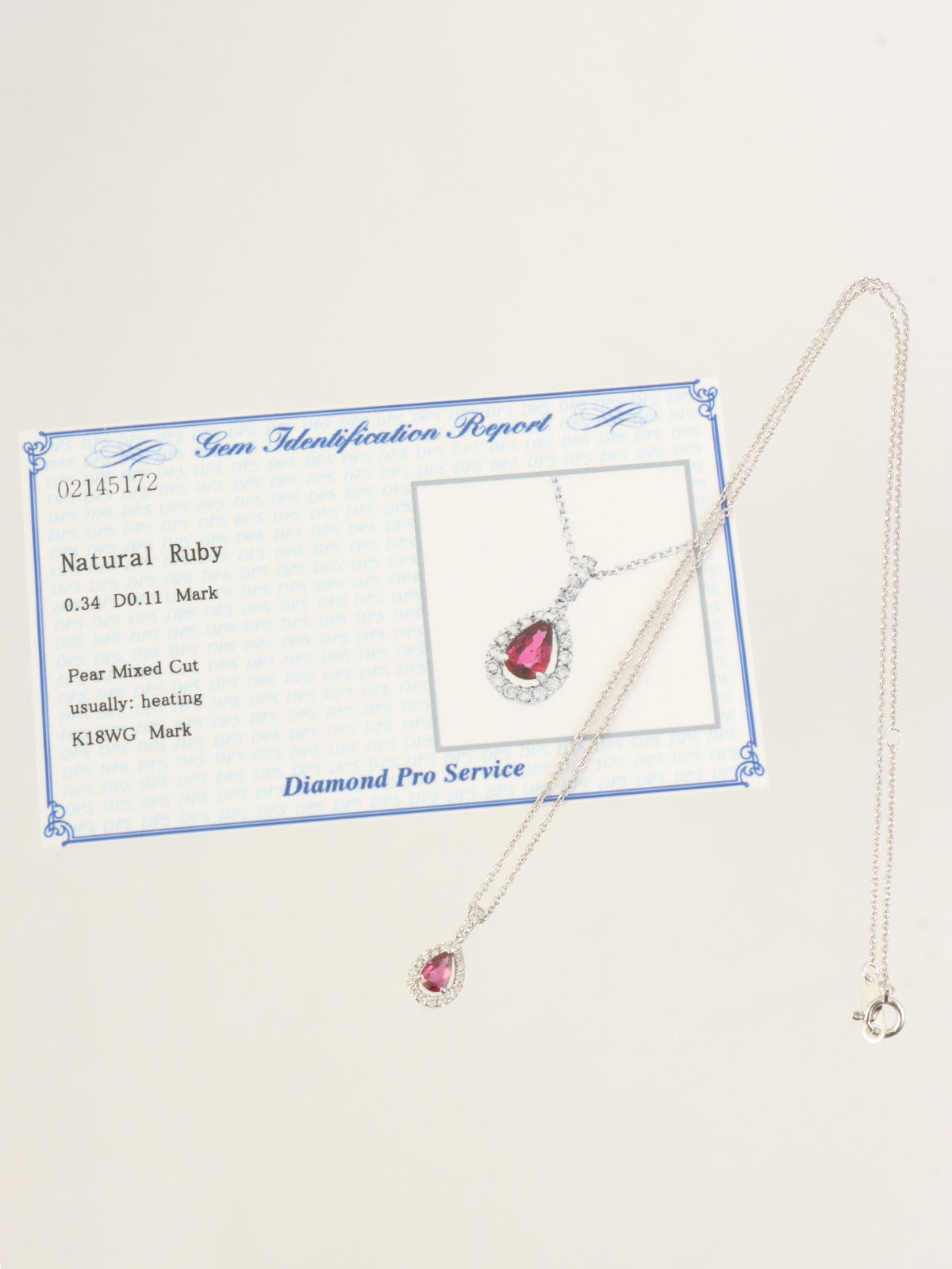 18K Ruby and Diamond Teardrop Necklace in Silver/Cherry Red