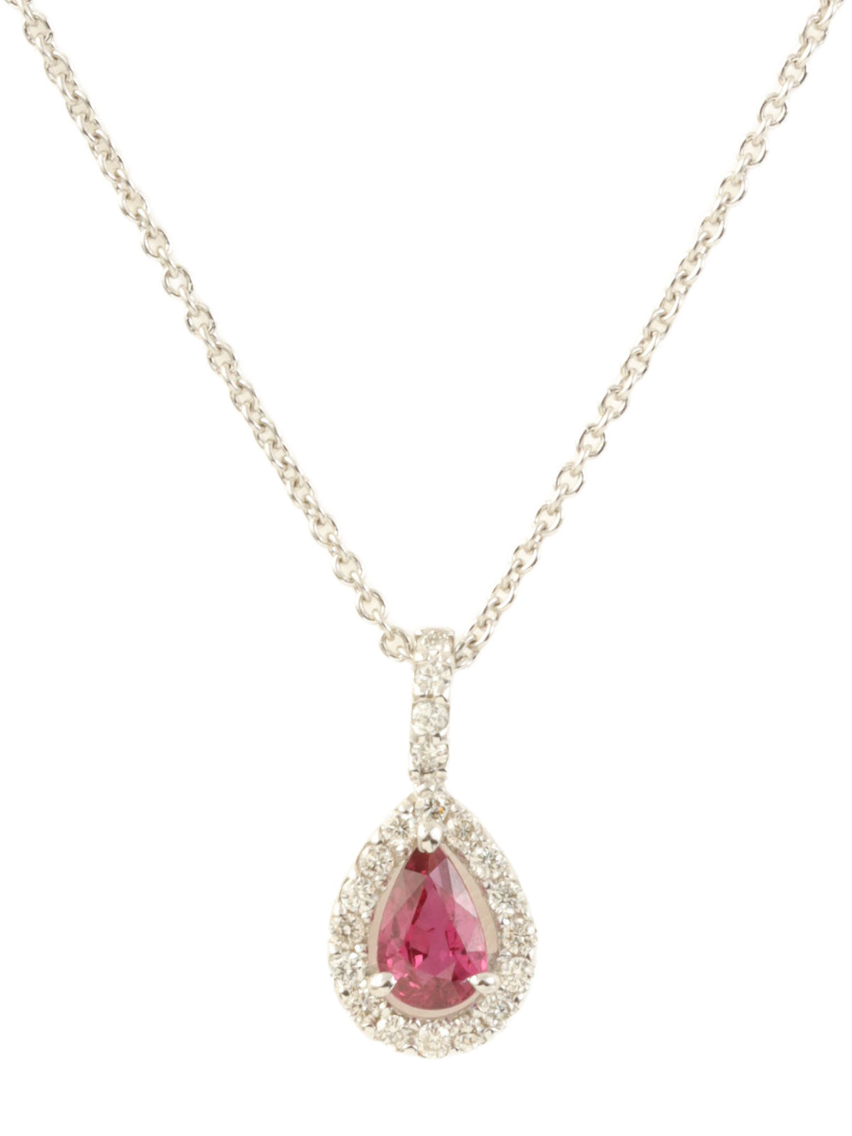 18K Ruby and Diamond Teardrop Necklace in Silver/Cherry Red