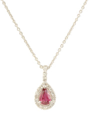 18K Ruby and Diamond Teardrop Necklace in Silver/Cherry Red