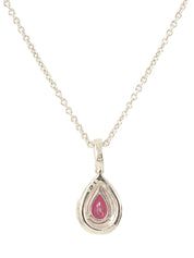 18K Ruby and Diamond Teardrop Necklace in Silver/Cherry Red