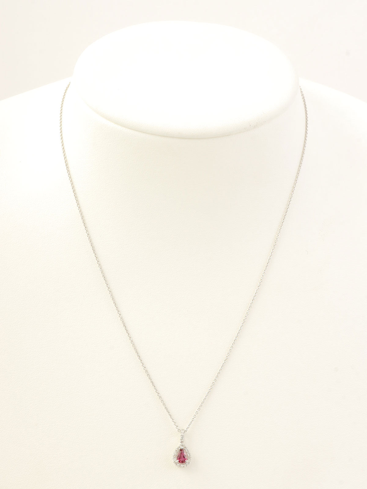 18K Ruby and Diamond Teardrop Necklace in Silver/Cherry Red