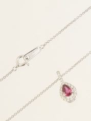 18K Ruby and Diamond Teardrop Necklace in Silver/Cherry Red