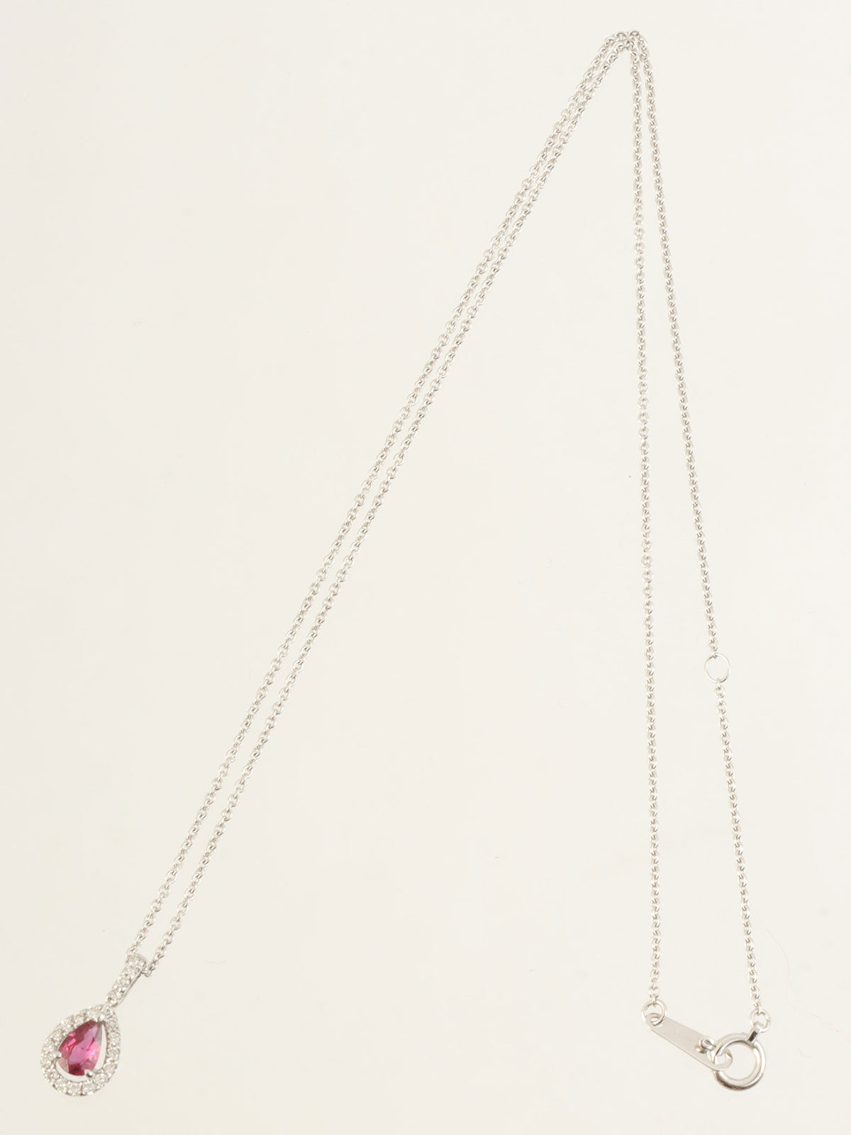 18K Ruby and Diamond Teardrop Necklace in Silver/Cherry Red