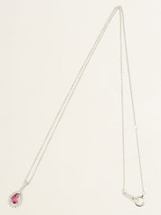 18K Ruby and Diamond Teardrop Necklace in Silver/Cherry Red