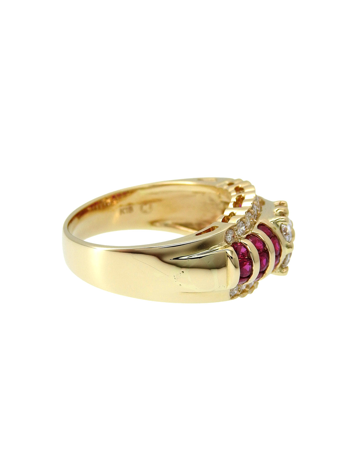 18K Gold/Pink Ruby and Diamond Design Ring