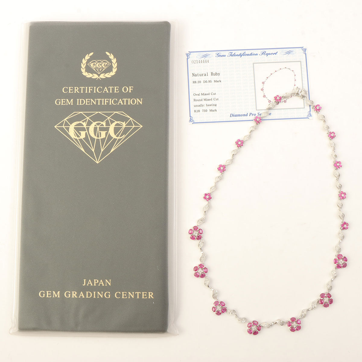 18K Ruby Diamond Flower Motif Necklace Silver/Cherry Red