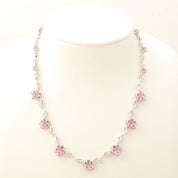 18K Ruby Diamond Flower Motif Necklace Silver/Cherry Red