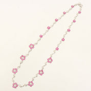 18K Ruby Diamond Flower Motif Necklace Silver/Cherry Red