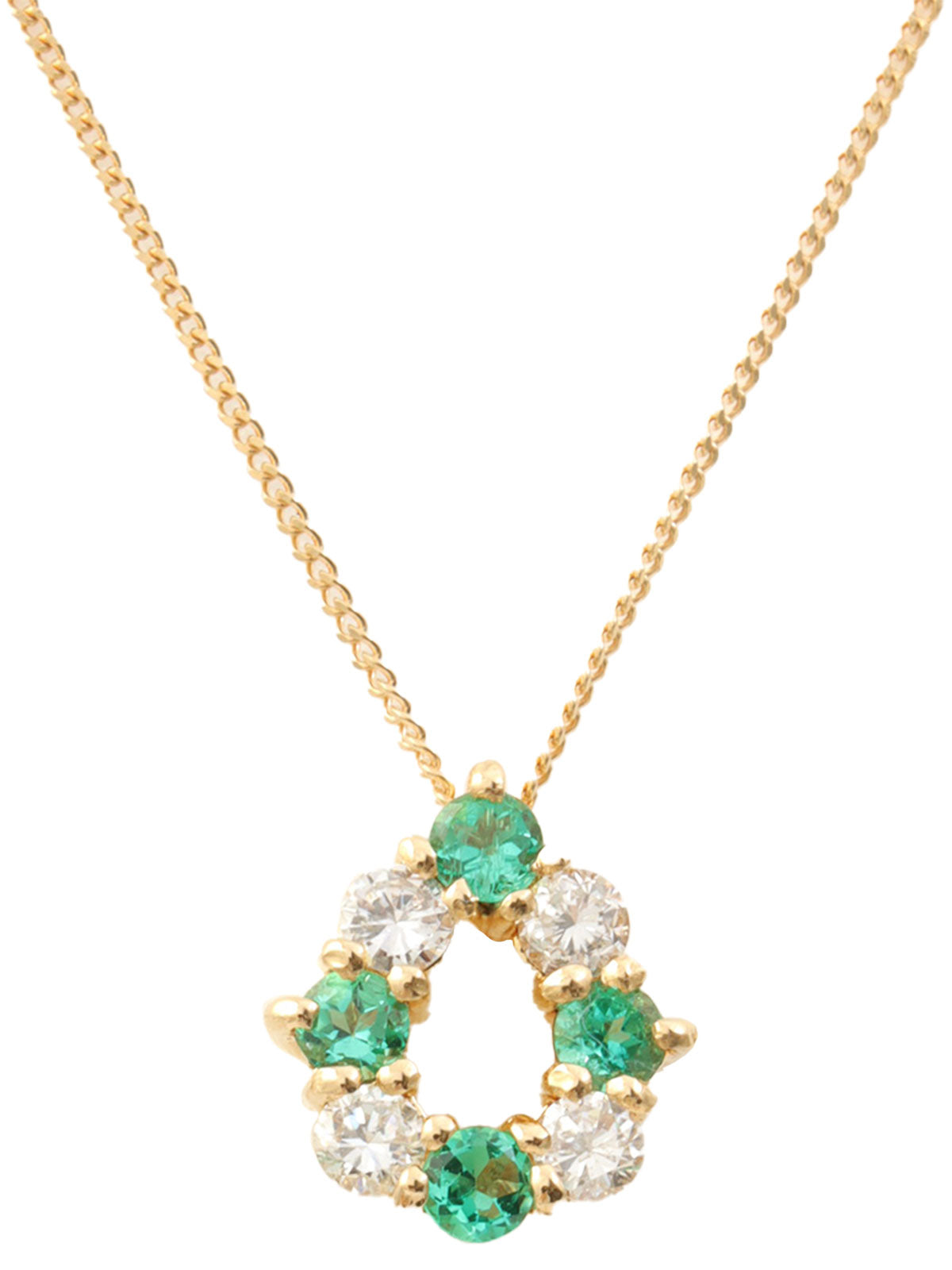 18Kエメラルドダイヤモンドティアドロップネックレス ゴールド/グリーン
