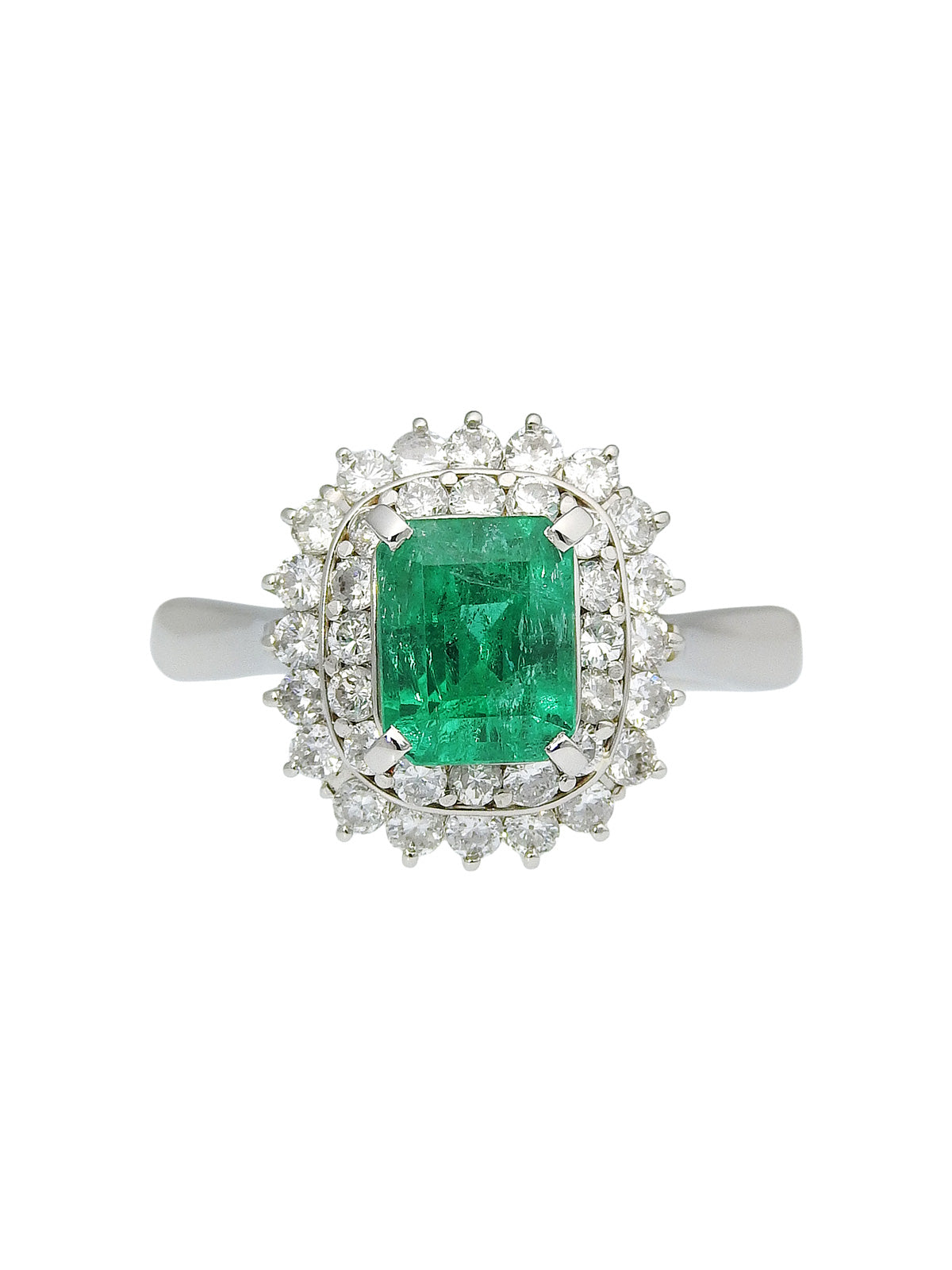 Platinum Emerald Diamond Square Ring #57 Silver/Green