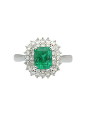 Platinum Emerald Diamond Square Ring #57 Silver/Green