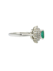 Platinum Emerald Diamond Square Ring #57 Silver/Green