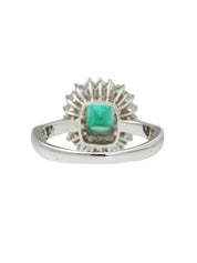 铂金祖母绿钻石方形戒指，银色/绿色