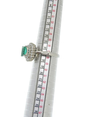 铂金祖母绿钻石方形戒指，银色/绿色