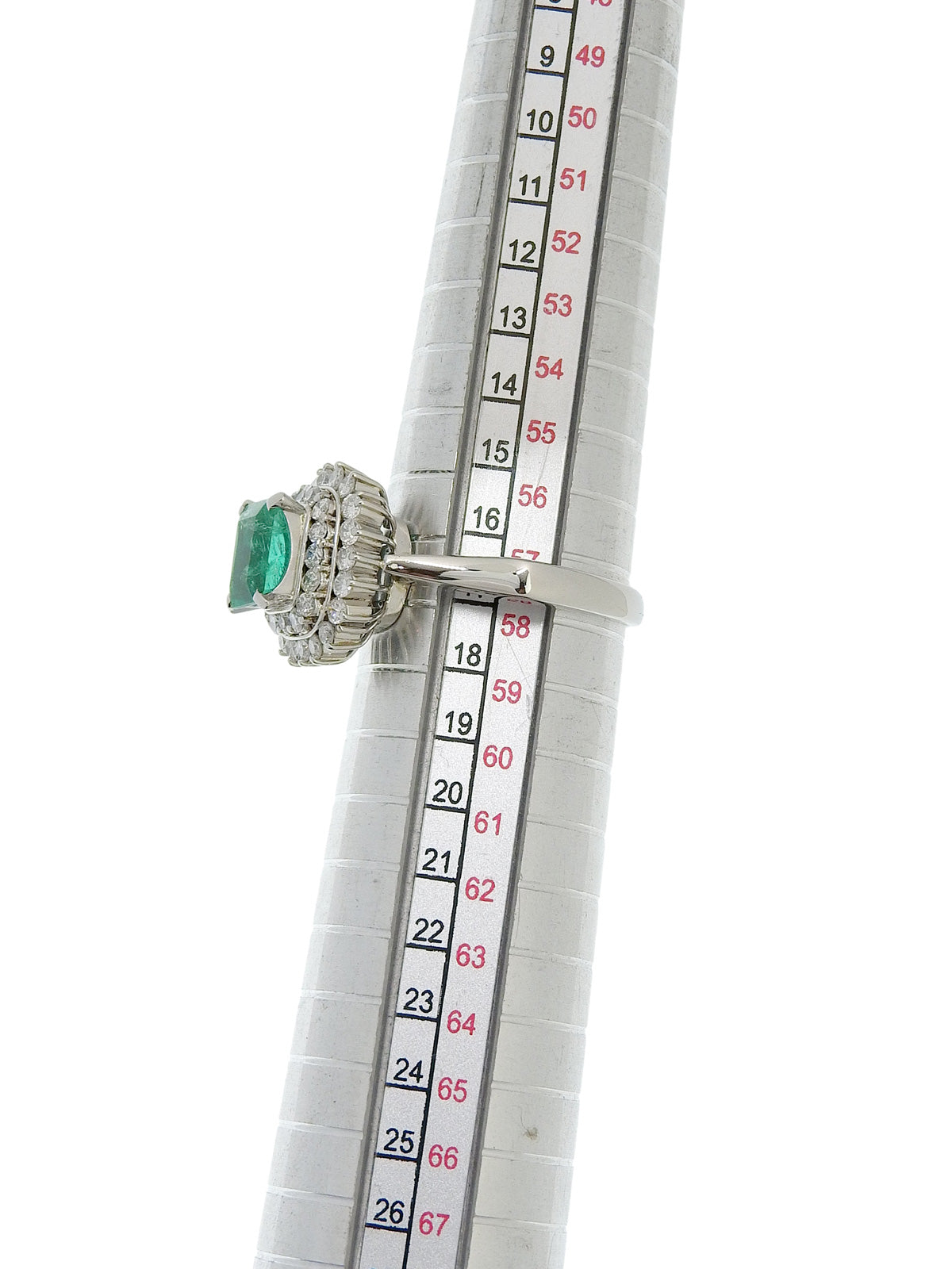Platinum Emerald Diamond Square Ring #57 Silver/Green