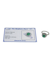 Platinum Emerald Diamond Square Ring #57 Silver/Green