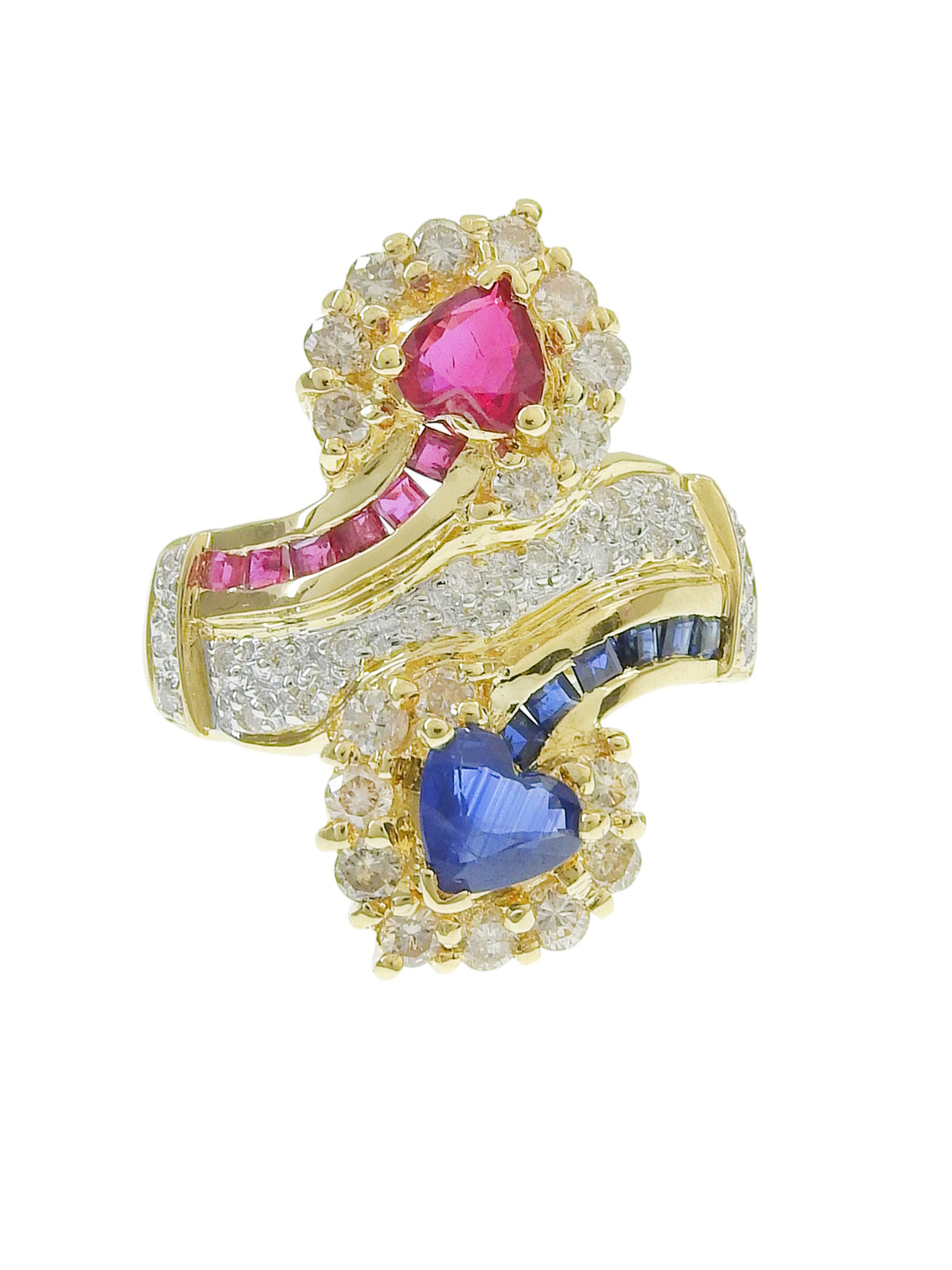 18Kダイヤモンドハートデザインリング ゴールド/ブルー/チェリーレッド