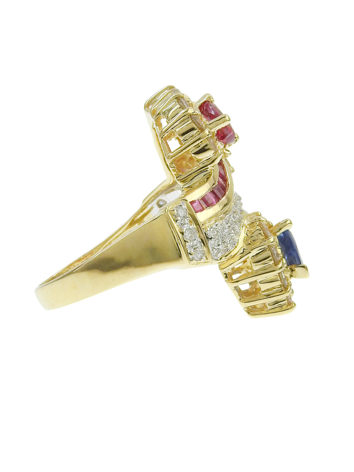 18Kダイヤモンドハートデザインリング ゴールド/ブルー/チェリーレッド