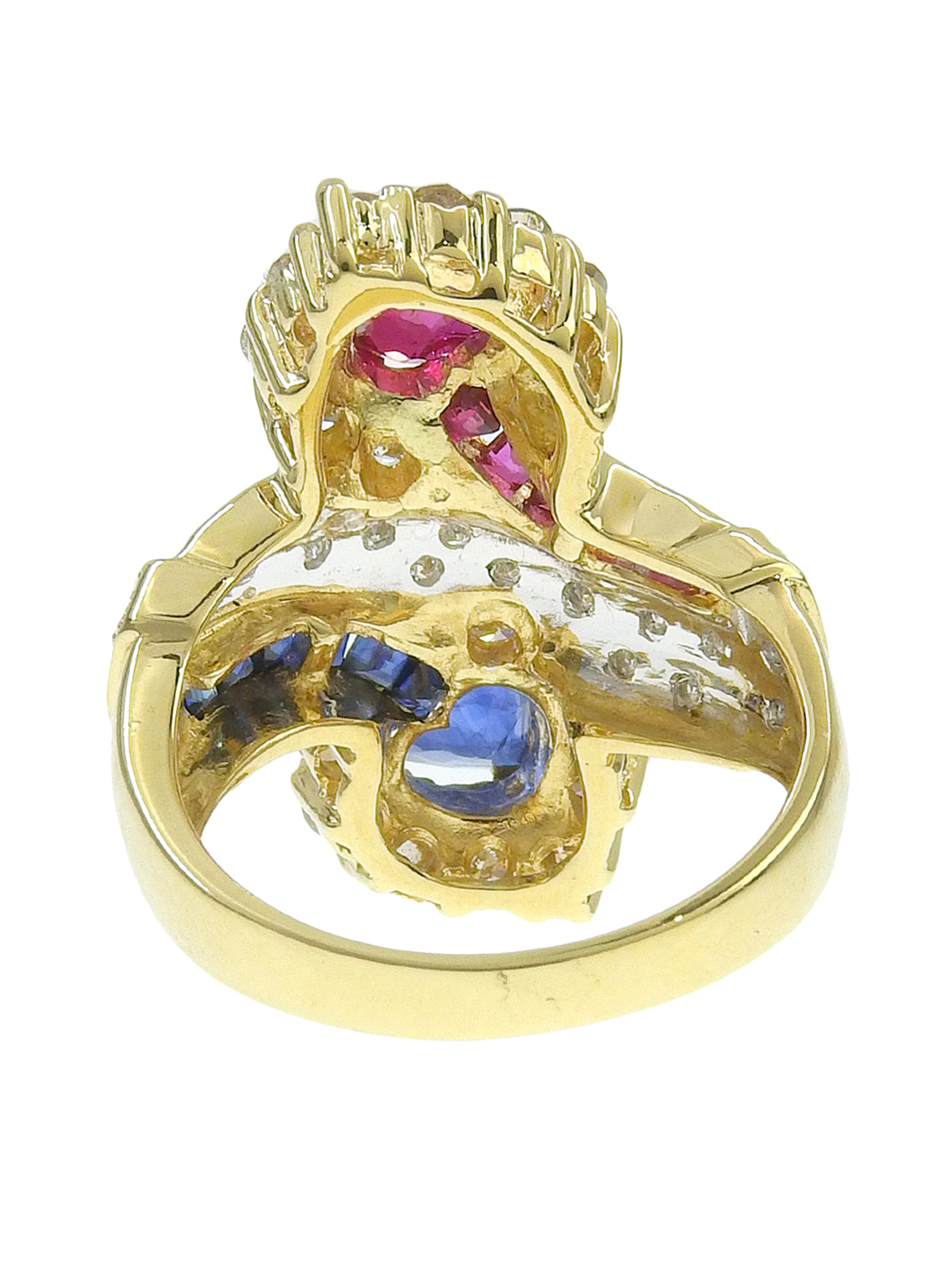 18Kダイヤモンドハートデザインリング ゴールド/ブルー/チェリーレッド