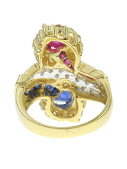 18Kダイヤモンドハートデザインリング ゴールド/ブルー/チェリーレッド