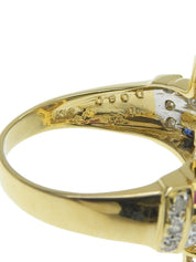 18K Diamond Heart Design Ring #54 Gold/Blue/Cherry Red