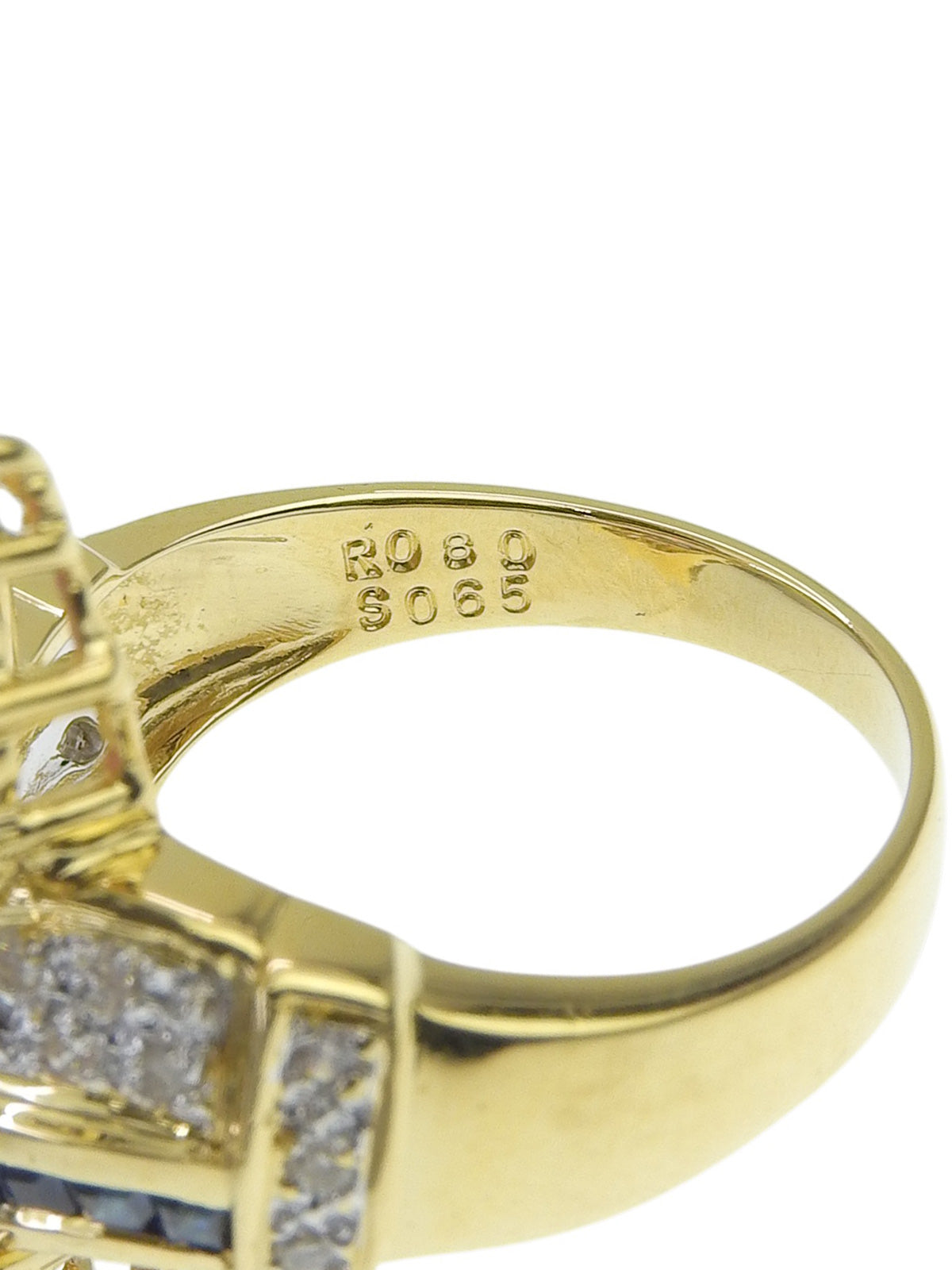 18K Diamond Heart Design Ring #54 Gold/Blue/Cherry Red