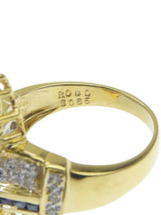 18K Diamond Heart Design Ring #54 Gold/Blue/Cherry Red