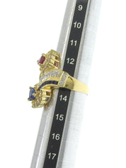 18Kダイヤモンドハートデザインリング ゴールド/ブルー/チェリーレッド